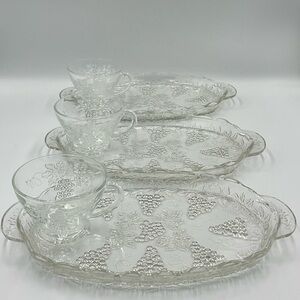 Vintage 1950s Anchor Hocking Clear Pressed Glass 6pc Harvest Grape Luncheon Set